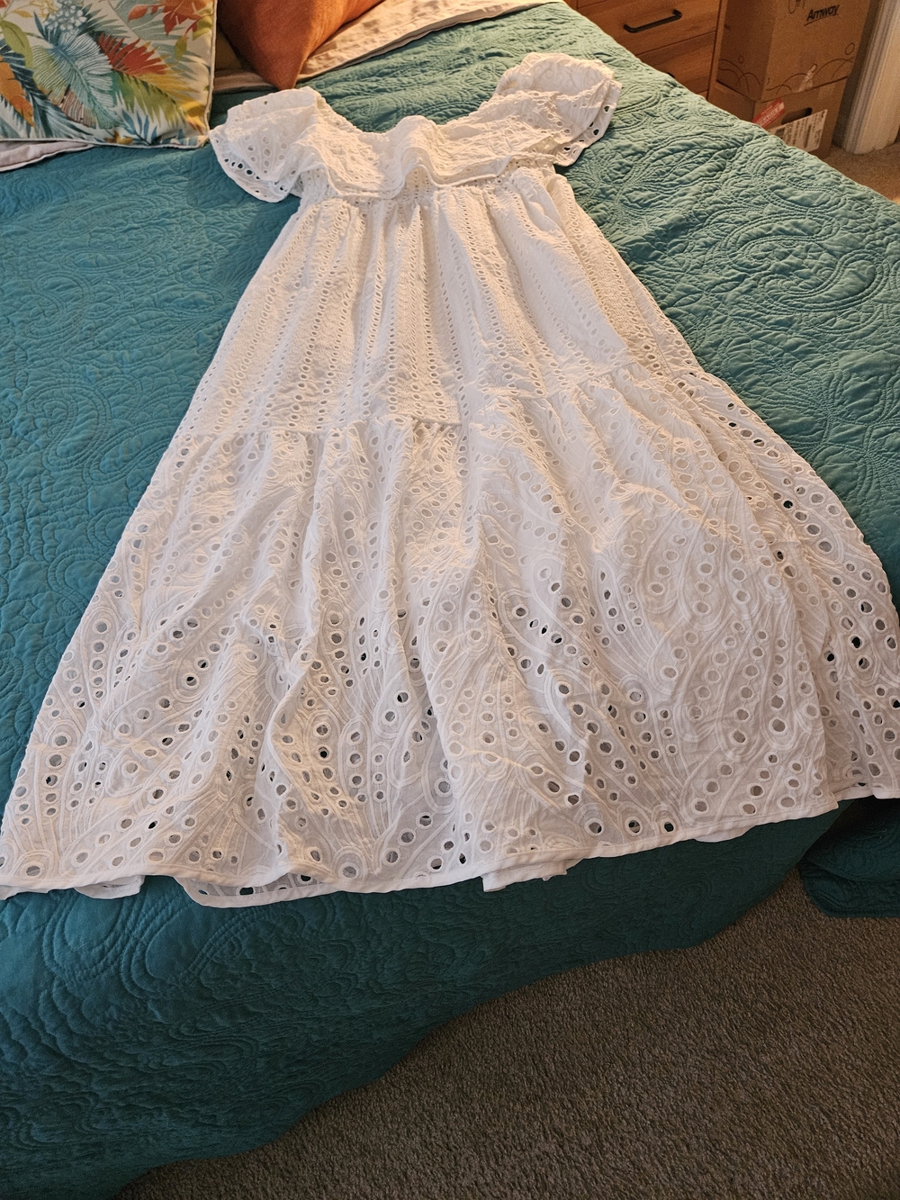 White Eyelet Off-Shoulder Maxi Dress -  Brand: